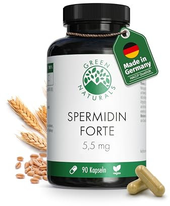 Spermidin Forte 5,5 mg je Kapsel aus Weizenkeimextrakt - 90 Kapseln (3 Monatsvorrat) - Vegan, Natürlich & Ohne Zusatzstoffe - Green Naturals®