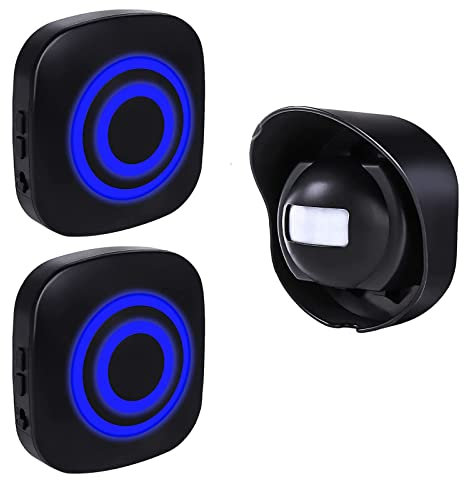 SiegenPro Alarma de Seguridad Timbre de Alarma inalámbrico con Sensor de Movimiento PIR Infrarrojo Detector ​de Timbre del Sensor Alarma para Entrada del Puerta Casa Tienda y Oficina (Negro, 1S + 2R)