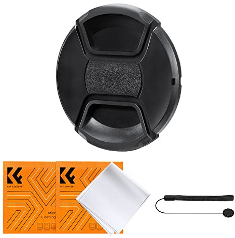 K&F Concept 37MM Lens Cap Snap-on Front Camera Lens Cover + Elastic Lens Cap Keeper + 2 Cleaning Cloth compatible with Canon Sony