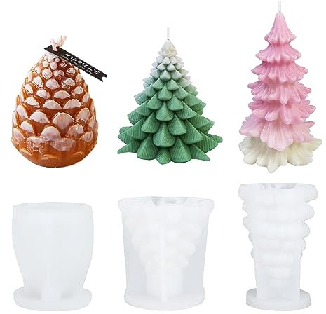 3 Pcs Christmas Tree Candle Moulds, 3D Pine Cone Candle Mold, DIY Handmade Silicone Mold Resin Mold Candle Making Mould, for Aromatherapy Candle, Soap, DIY Christmas Party Home Decor