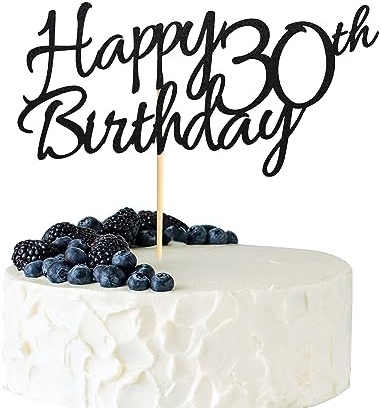 Arthsdite 1 Stück Happy 30th Birthday Cake Topper 30 Cake Topper Happy 30 Birthday Kuchen Dekoration für 30. Prost bis 30 Geburtstag Party Dekoration Supplies – Schwarz Glitzer