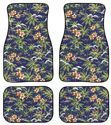 4-Teilig Automatten Hawaii-Blumen-Palmen-Druck Pkw-Fußraummatten Allwetter Auto Fußmatten rutschfest Fussmatten Set Universal Für Limousine Kombi Kombi Premium