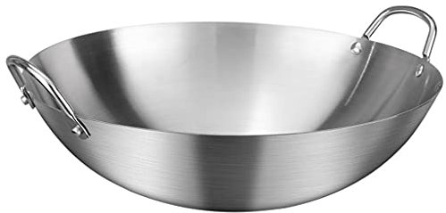 OQHAIR Wok de Acero Inoxidable no magnético de Doble Oreja Engrosada Fácil de Limpiar 30 cm 70 cm Dibujo Cocina de Estilo Chino Olla sin Humo Calor uniformemente Adecuado para Estufas de