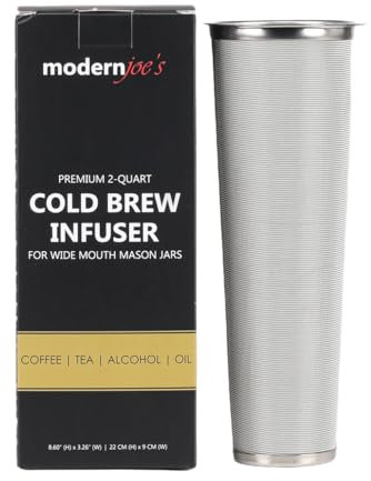 MODERNJOE'S Premium Conical Infuser Cold Coffee Maker for 2QT Wide Mouth Mason Jars by Modern Joe's. Perfect for Ice Coffee and Tea. Heavy Duty Gauge 100 Micron Mesh 304 Stainless Steel, MCF0001