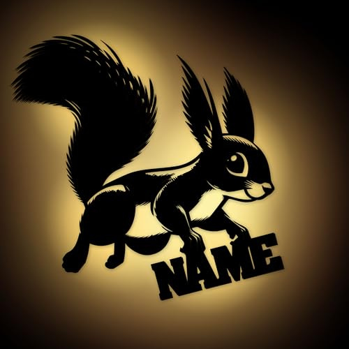 Namofactur personalisierte Eichhörnchen-Lampe aus Holz | Mit Wunschname – DIY-Selbstbauset und in verschiedenen Farben als Nachtlicht oder Wanddeko erhältlich