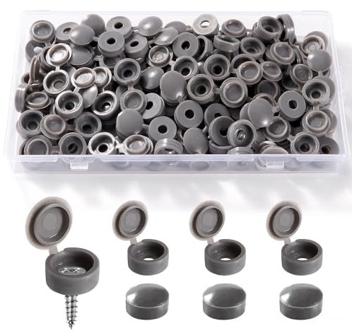 YIXISI 100 Stücke Klappschraube Abdeckkappen aus Kunststoff, Scharnier-Schraubenkappen für Nummer 6/8 Schrauben, Schraubdeckel Klappschraube, für Möbel, Kleiderschrank, Regal, Grau