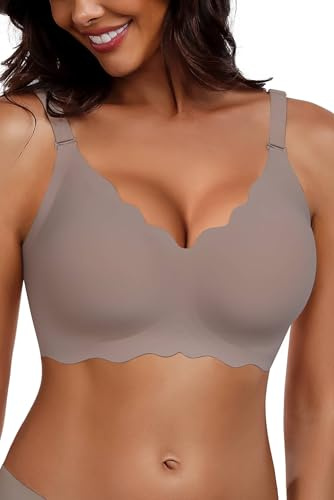 HORISUN Drahtlose BHS für Damen, ohne Bügel, V-Ausschnitt, Bralettes mit Unterstützung, Komfort, glättender T-Shirt-Nahtlos-BH (BRAZstyle-Grau 2XL)