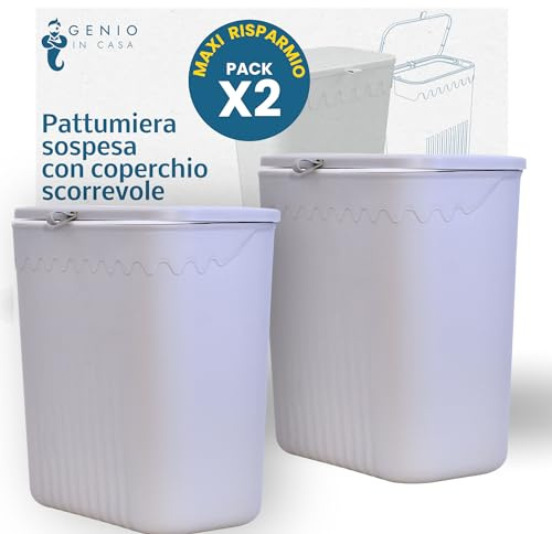 GENIO IN CASA 2er Set Mülleimer Küche Unterschrank zum Aufhängen 12L - Biomülleimer Hängend Küche, Bad und Büro - Küchenabfalleimer für Mülltrennung (2x Grau)