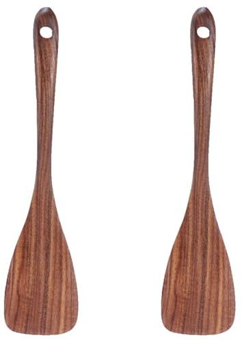 Espátula De Madera, 2 Piezas Espátula Para Wok Pala Plana Paleta De Cocina Espátula De Mango Largo Turner De Cocina Turner De Teca Para Cocina Restaurante