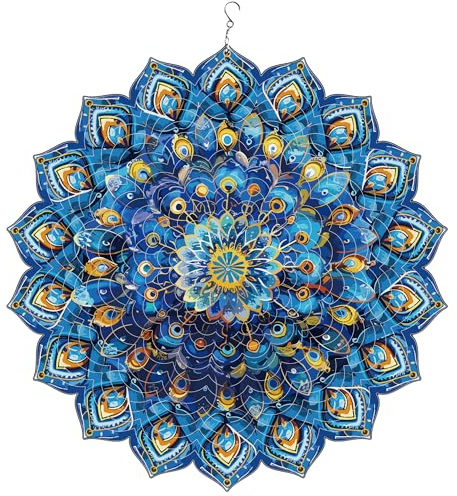 Mandala Peacock Wind Spinner 12 3D Stainless Steel for Patio & Garden Gift