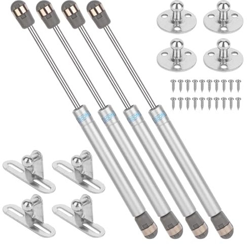 4 Stück 200N/20kg Gasdruckfeder Klappenbeschlag Gasdruckdämpfer, Silber Hydraulische Gasdruckfeder für Klappen Schranktür Stoßdämpfer Küchenschrank Soft Close Klappenfeder