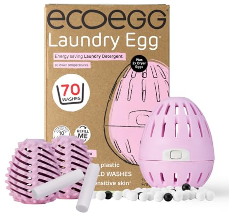 Ecoegg Spring Blossom Refillable Laundry Egg & Dryer Balls. Eco Detergent Replacement. Non Bio, no enzymes, phosphates. 70 Washes. Dryer Balls Reduces Drying Time.