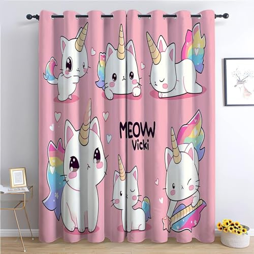 CozyRest Cortinas Opacas para Niños, Animales Gato Unicornio,Térmicas Aislantes Frío y Calor, Reducción de Ruido, Protección de Intimidad, 150 x 166 cm para Hogar y Dormitorio Infantil