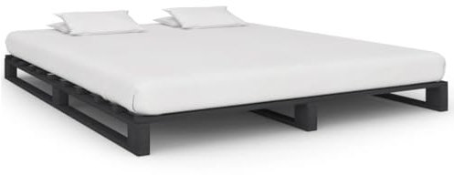 Hommdiy Kiefernholz Massiv Palettenbett Palettenmöbel Massivholzbett Bett Holzbett Futonbett Bettgestell Bettrahmen Einzelbett,Grau,200 x 200 cm