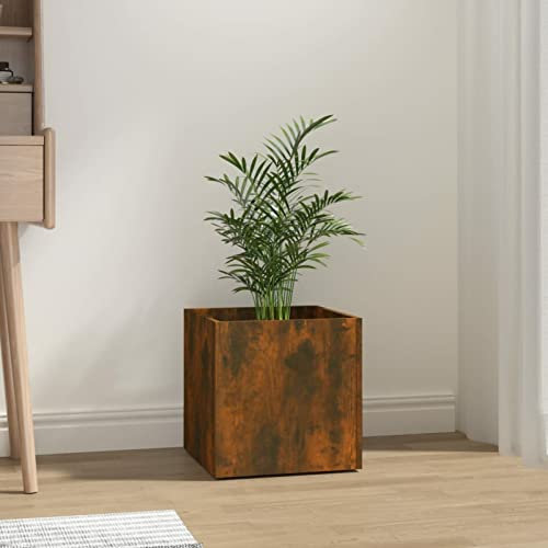 Homgoday Pflanzgefäß aus Eichenholz, Rauch, 40 x 40 x 40 cm, aus mehrschichtigem Holz, Pflanzgefäß für den Garten, Blumenkasten für den Außenbereich, Balkonkasten