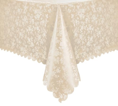 Romanstile Wachstuchtischdecke 100x140 beige rechteckig 350GSM abwaschbare plastik Tischdecken Table Cloth 100% wasserdicht,wetterfest Deko für Geburtstag,Party,Outdoor,Weihnachten,Silvester,Esszimmer