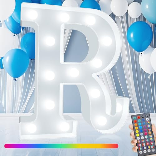 Colorful LED Marquee Letter Lights with Remote, RGB Light Up Letters, 34 Colors Changing Battery Powered Letter Lights Gift for Wedding Birthday Party Halloween Christmas Home Decor, LED Letter R