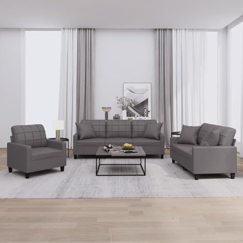 LAPOOH 3-TLG. Sofagarnitur mit Kissen Grau Kunstleder, Sofa Mit Relaxfunktion, Couchgarnitur, Wohnzimmer Sofa, Couch, Sofa Set 3201350