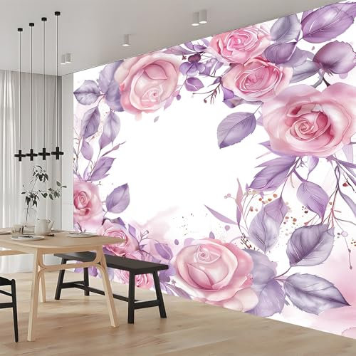 Fototapete Aquarell Florale Lila Blüten 250x175 cm Tapete Wandtapete Wanddeko Design Mustertapete Wand Dekoration Wohnzimmer Schlafzimmer Büro Flur