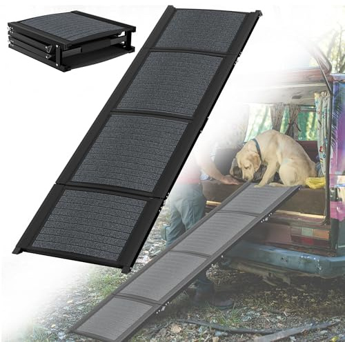 HENGMEI Hunderampe Klappbar Hundetreppe Auto Faltbare Kunststoff Hundeautorampe Hunde Auffahrrampe Kofferraum Einstiegshilfe, Haustiertreppe für Große und Schwere Hunde, 157x44cm, Schwarz