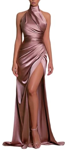 Plisserad satin brudtärna klänningar för kvinnor, grimma sjöjungfru brudtärna klänningar, satin brudtärna klänningar, Rosa rouge, one size