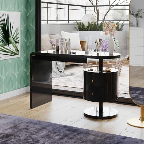 Vicco Schminktisch Lara, Schwarz Hochglanz, 120 cm | mit 2 Schubladen, Große Tischfläche für Make-up, Schmuck und Styling-Utensilien