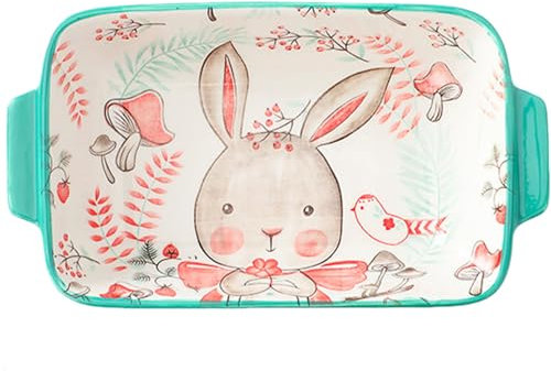 Baking Dish 8.7x4.8'' Cute Animal Casserole Dish Ceramic Baking Dish with Handles Rectangular Baking Pans Oven Safe ＆ Lasagna Pan for Cooking, Cake Dinner Style 1