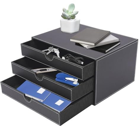 Susoso 3-Tier Schreibtisch-Organisator, File Storage Organizer Rechteckig Schubladenbox Tragfähigkeit 10-20kg für Wohnungen 33x25x18cm Schwarz