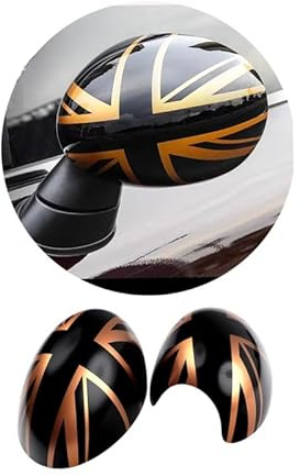 MINI Side Wing Mirror Cover, Gloss Black Mirror Caps Cover for Mini Cooper One/S/JCW R Series R50 R52 R53 2002–2006 (Union Jack Gold)