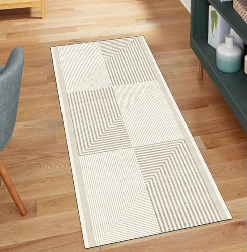 QQrunner Alfombra de pasillo antideslizante, color beige, moderna, 120 x 140 cm, larga, por metros, lavable, para cocina, pasillo, poliéster, salón, alfombra atrapa la suciedad
