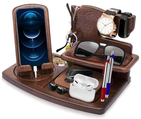 Inscrip Docking station per telefono in legno, regalo di Natale per uomini, organizer da scrivania multifunzione, regalo per marito, regalo di compleanno per uomini e uomini (caffè 1#)