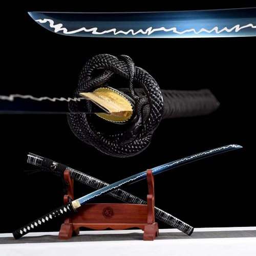 103cm handgefertigtes Samurai schwert,Klinge aus Manganstahl mit gebackener blauer Handwerkskunst,Scheide aus massivem Holz mit Lack,echtes Katana zum Ausstellen,Kendo-Training,Rollenspiel,Fitness