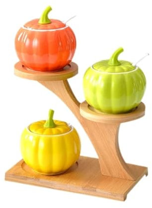 DONATA Zuccheriera in Ceramica a Forma di Zucca in Ceramica W/Coperchio a Cucchiaio e Supporto Vaso per Condimento da Cucina Barattolo di Sale per casa e Cucina