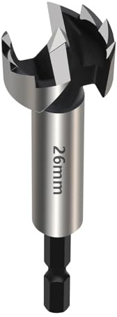 Vearter 26mm Forstner Drill Bit, High Carbon Steel Multi-Tooth Woodworking Tools with Hex Shank, Hinge Boring Hole Cutter for Solid Wood, MDF, Plastic, Particleboard, Plywood