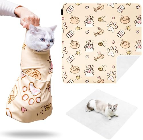 35.5 Extra Large Cat Grooming Wrap,Soft Self-Stick Cat Burrito Restraint Blanket Grippy Cloth for Large Cats & Small Dogs Medicine,Nail Clipping,Ear Cleaning,Teeth Brushing Anti-Scratch Anti-Escape
