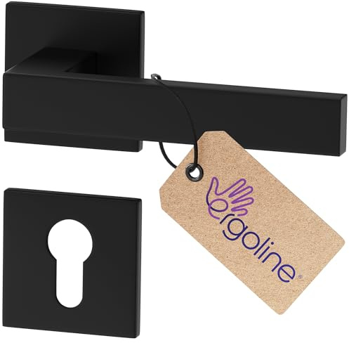 ERGO line Modern Design, Schwarz Türbeschlag CUBE, Türgriff PZ - Profilzylinder Set Schwarz Matt, Eckig Drückergarnitur, Die ultra-feine Silhouette, Türbeschlag, Türklinke Schwarz, Türdrücker