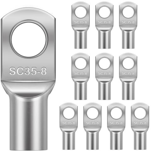 Flintronic 10 Pieza Terminales Cobre Estañado, Terminales de Anillo Kit, Terminales Crimpado Bateria, Orificio Perno Terminales, Terminales Eléctricos Sc 35-8, para Batería Coche, Moto, Barcos