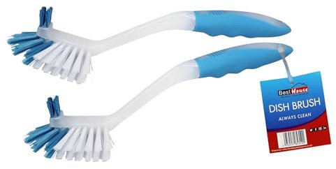 Best House | Dish Brush with Non Slip Handle | Dish Washing Cleaning Brush | White Blue | 2 Pcs | Double-Sided Scrub Brush for Pans, Pots, Kitchen Sink Cleaning with Strong Grip and Durable Bristles