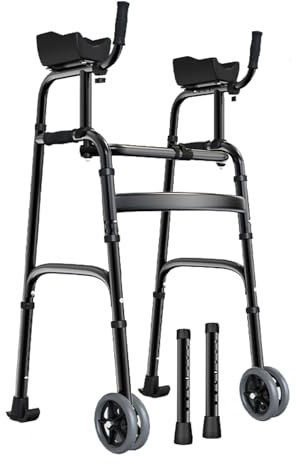 ZYHAOYAN Aufrechter Gehwagen Mit Armstütze, Höhenverstellbarer, Faltbarer Gehwagen, Hilfsrad-Gehgestell, Abnehmbare Armlehnen, Für Senioren, Behinderte, Invaliden(Without seat)