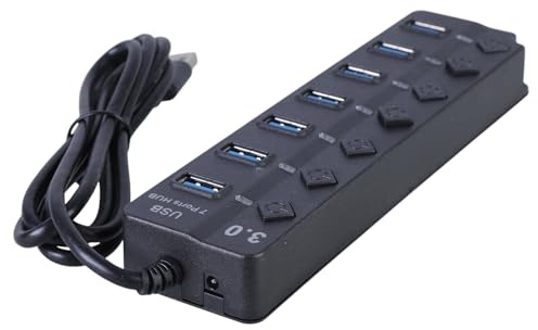 Fahoujs USB 3.0 Adaper trasferimento dati e 7 slot con switch indipendenti, cavo multiplo USB, splitter singolo switch USB Hub USB