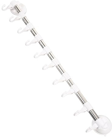 Toallero de Pared y 10 Ganchos Ajustable con Ventosa para Baño