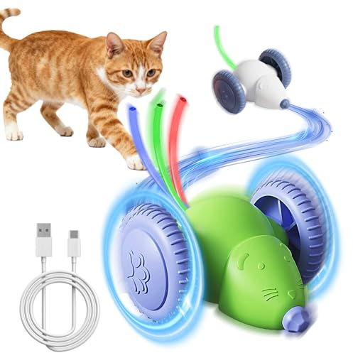 Yeelan Katzenspielzeug Maus Elektrisch, 2 Stück Interaktives Katzenspielzeug Elektrisch, Spielzeugmäuse für Katzen, USB Wiederaufladbar, Geschenke für Katzen White Grün