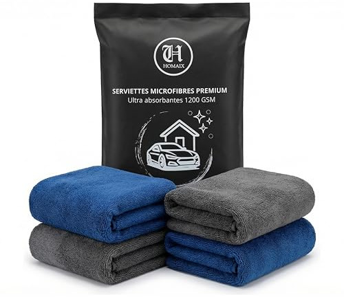 HOMAIX - Servilletas microfibras premium 1200 GSM – 40 × 40 cm – Juego de 4 – Ultra absorbentes, antiarañazos, suaves y duraderas, ideal para coche, hogar y cocina