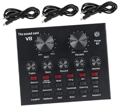 POPETPOP Carte Son Externe Professionnelle Matériel en Métal Noir et Réglage des Basses Microphone à Condensateur, Volume Réglable pour Streaming Live pour Podcast et Diffusion