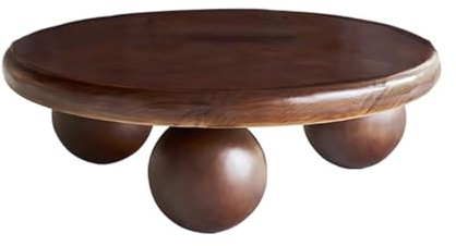 Exquisita mesa de centro redonda de madera maciza con 3 patas esféricas - Mesa auxiliar retro de 8 cm de grosor para salón, dormitorio y oficina - Bordes pulidos - Mesa de té de 80 cm (31,5 pulgadas)