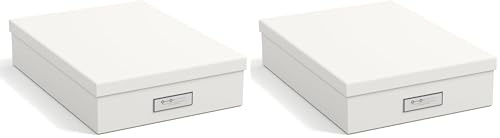 BIGSO OSKAR Dokumentenbox A4 – Aufbewahrungsbox mit Deckel und Griff – Schreibtischablage für Papier, Broschüren & Dokumente – Regal Aufbewahrungsbox aus Faserplatte und Papier – weiß (Packung mit 2)