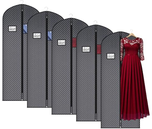 Univivi Kleidersack, 60x152 cm Kleidersäcke Lang, 5 Stück, Schwarz | Mit Sichtfenster, Ausweishülle, Atmungsaktiv, Mit Reißverschluss, Für Kleider Mäntel Abendkleider