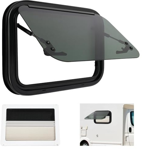 ACROSSPART Fenêtre basculante pour camping-car, caravane avec fenêtre latérale occultante, fermeture éclair externe pour van, camping-car et caravane (500 x 350 mm)