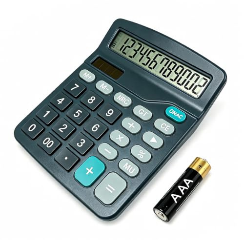 Basic Calculator-12 Digit Large Display with Big Sensitive Buttons, Solar and Battery Dual Power, Standard Desktop Calculator for Office, Home, and School Use (CBlack)
