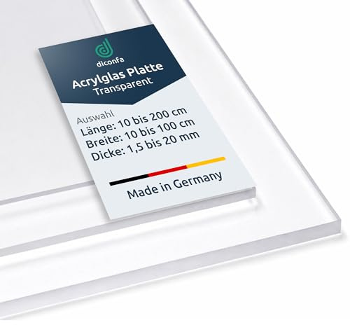 diconfa Acrylglas Platte XT glasklar NACH MAß 500 x 700mm, 3mm stark | CNC Zuschnitt - DICKE 1,5 bis 20 mm - GRÖßE WÄHLEN - Acryl transparent durchsichtig UV-stabil Kunststoff PMMA Acrylplatte